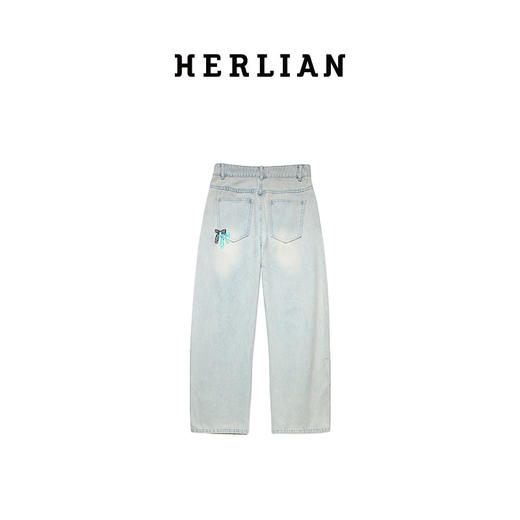 HERLIAN 2025年春季新品绣蝴蝶结宽松阔腿牛仔裤 商品图3