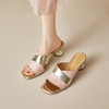 【预售5天】慵懒夏日~拼色露趾一字拖鞋女夏天配裙子方头真皮高跟凉鞋MBJR&6913 商品缩略图0