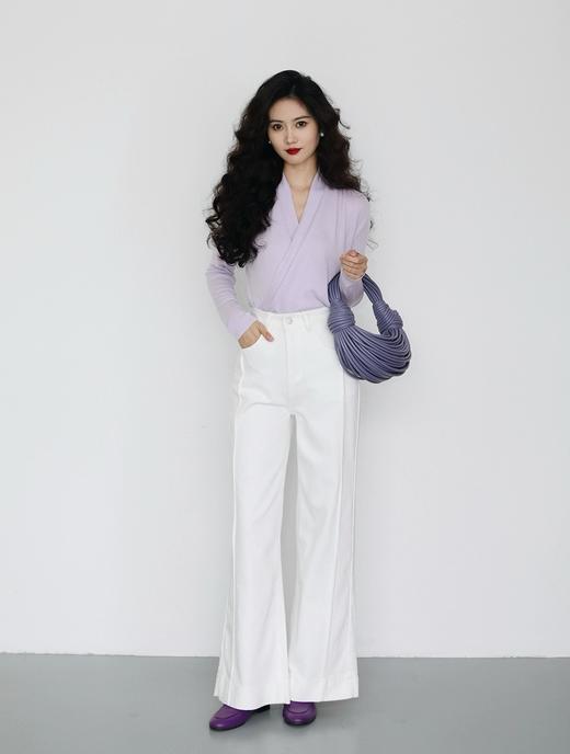 秦岚同款线条时髦立体分割线阔腿直筒显瘦牛仔裤 商品图4