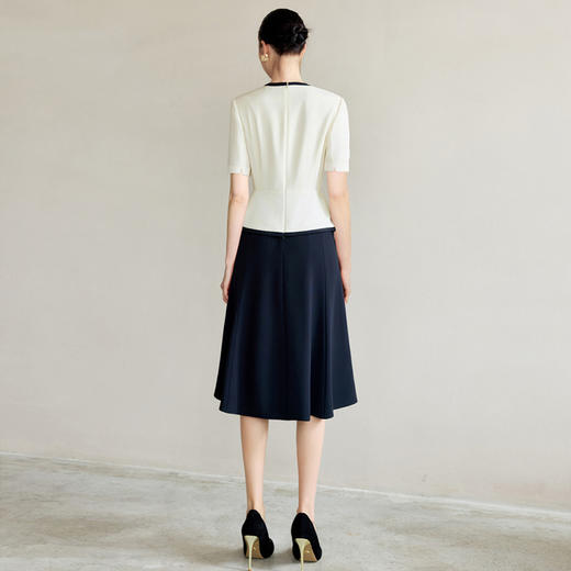 IWY/黑白拼接夏季短袖西装连衣裙女高端设计感拼接假两件职业套裙Q1368 商品图4