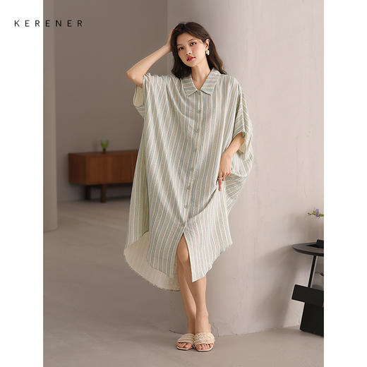 可人儿小众设计师新款泡泡绵女士睡衣夏短袖可外穿少女睡裙家居服 商品图3