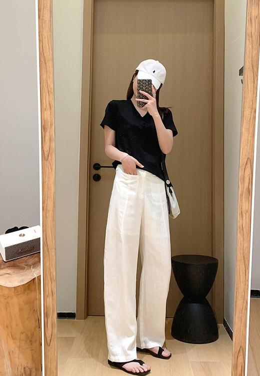 老钱麻裤定织人字纹天丝亚麻阔腿茧型休闲裤 商品图5