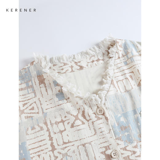 可人儿小众设计师新款泡泡绵女士睡衣夏季短袖可外出家居服三件套 商品图1