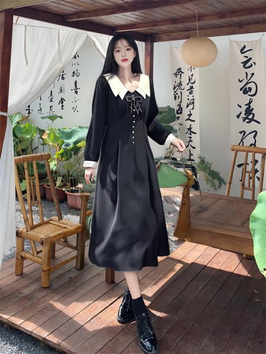 【诗铭洛可】XC7566连衣裙拼色双层领长袖裙子A4-3 商品图1