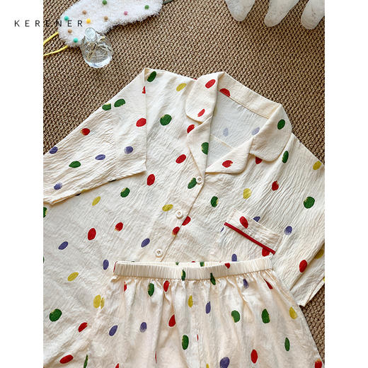 可人儿小众设计师新款泡泡绵女士睡衣夏季短袖可外出家居服套装 商品图3