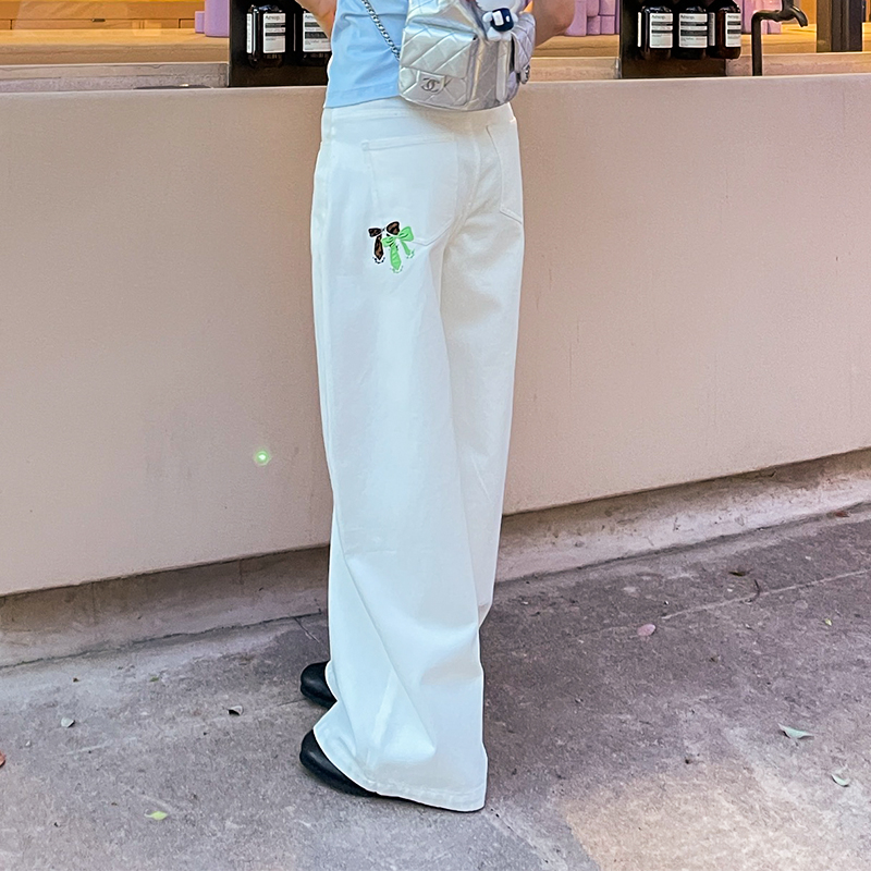 HERLIAN 2025年春季新品绣蝴蝶结宽松阔腿牛仔裤
