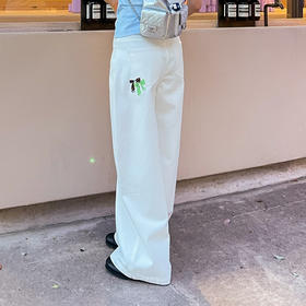 HERLIAN 2025年春季新品绣蝴蝶结宽松阔腿牛仔裤