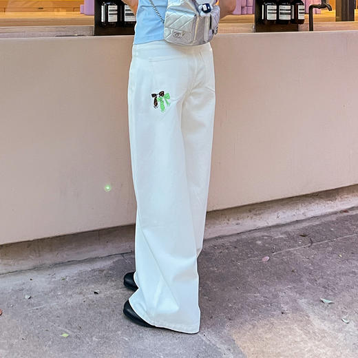 HERLIAN 2025年春季新品绣蝴蝶结宽松阔腿牛仔裤 商品图0