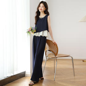 时尚爆款设计感，洋气休闲阔腿裤两件套HR-TXGE2503