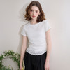 【限时秒杀】西遇圆领短袖t恤女春夏新款短款蕾丝边芭蕾风正肩白色上衣D0050504/D0050734/V0050735 商品缩略图4