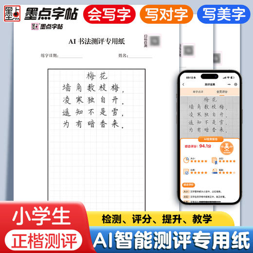 墨点AI智能测评田字格纸小学生正楷格子练字纸测试纠错视频教学初学者写字测评纸硬笔正楷纸书法测评纸 商品图10