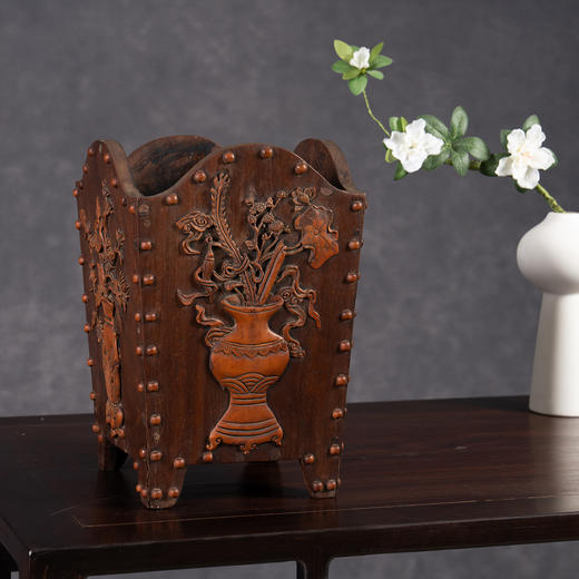 清	红木嵌黄杨木博古清供图箭筒 商品图1