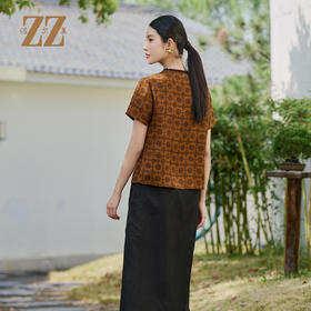 佐尔美夏季新款新中式国风100%桑蚕丝短袖上衣女M52CS04