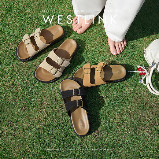 西遇勃肯凉拖鞋女新款夏季休闲海边沙滩一字拖鞋外穿厚底凉鞋V0066380 商品图0