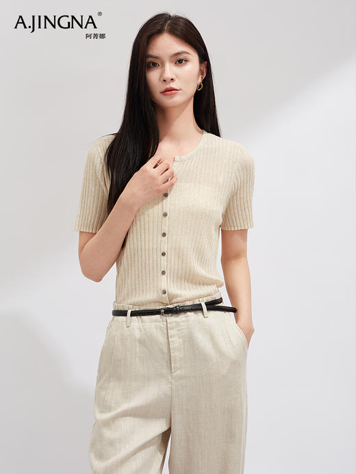 【夏日裸感】阿菁娜轻盈爆款天丝亚麻凉感针织衫F30X318005 商品图1