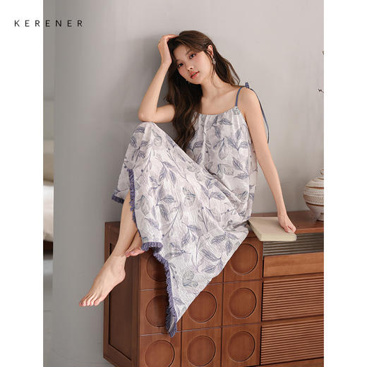 可人儿小众设计师新款泡泡绵女士睡衣夏季少女睡裙可外穿家居服 商品图2