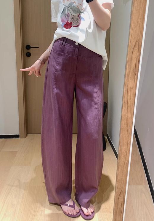 老钱麻裤定织人字纹天丝亚麻阔腿茧型休闲裤 商品图1