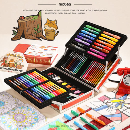 Mobee 绘画套装 新春款儿童水彩笔画笔礼盒蜡笔画画工具小学生绘画套装美术彩色笔幼儿园可水洗彩笔生日男孩女孩新年礼物（包装图案随机） 商品图2