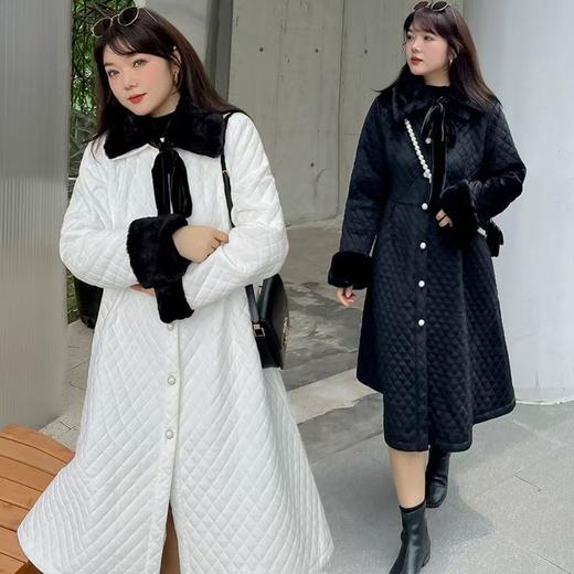 双十二福利！清！不支持退（无毛领毛袖套件）【诗铭洛可】XCA423棉服大码法式复古OL中长款气质菱格大衣外套 商品图3