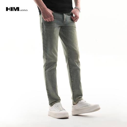 HIM漢崇  做旧水洗修身牛仔裤男士简约微弹小脚休闲长裤 2026春季 商品图0