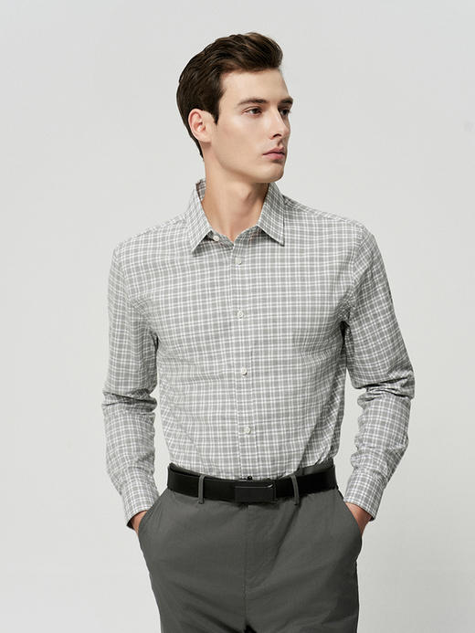 【纯棉格子男士衬衫】25年夏季新品男士薄款细条纹格子商务休闲上衣 商品图1