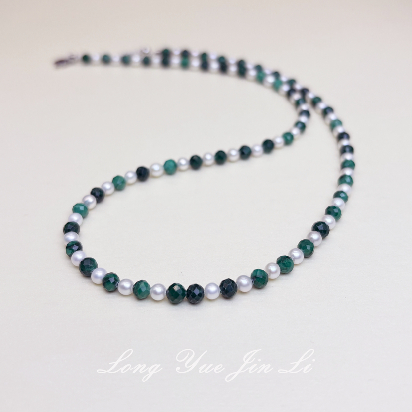 孔雀石小米珍珠项链