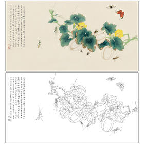 吕大卫花鸟工笔画白描底稿《瓜圃虫聚》临摹勾线高清打印稿A688
