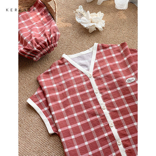 可人儿小众设计师新款泡泡绵女士睡衣夏季短袖可外出家居服三件套 商品图2