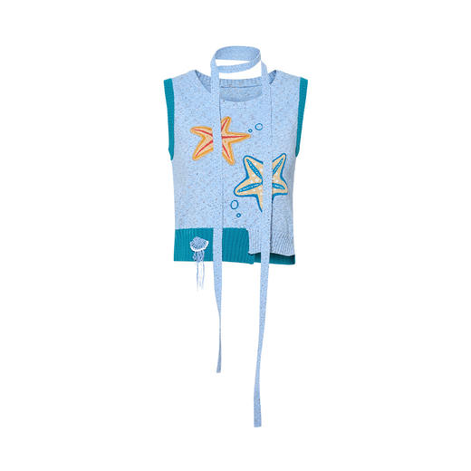 两三事 海星童话 2025夏季新款趣味海星贴布绣手钩花装饰针织衫女 商品图4