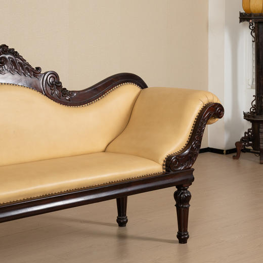 民国	红木雕花卉纹皮面软包沙发 商品图4