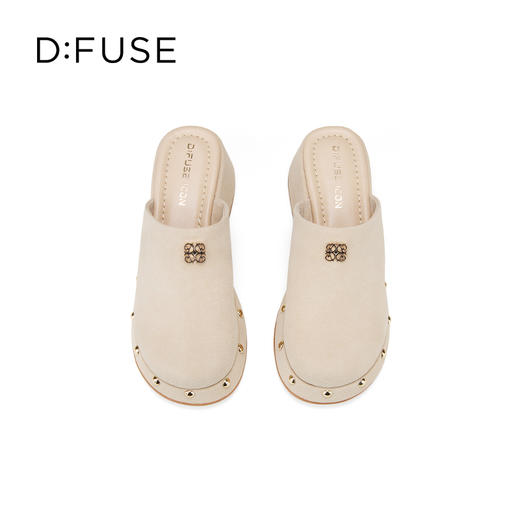 Dfuse迪芙斯2025秋季新款圆头铆钉坡跟凉拖鞋时尚厚底包头穆勒鞋DFD3110025 商品图9