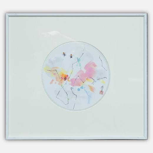 鸥洋《小虫看世界之一》国画原作21CM*21CM 手绘纸本圆形作品含框【GH0530】 商品图0