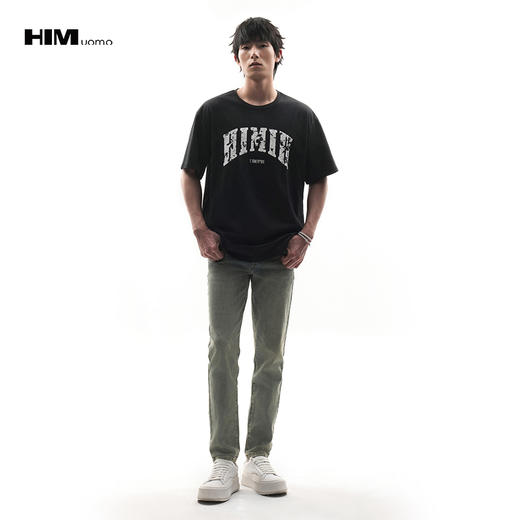 HIM漢崇  做旧水洗修身牛仔裤男士简约微弹小脚休闲长裤 2026春季 商品图1