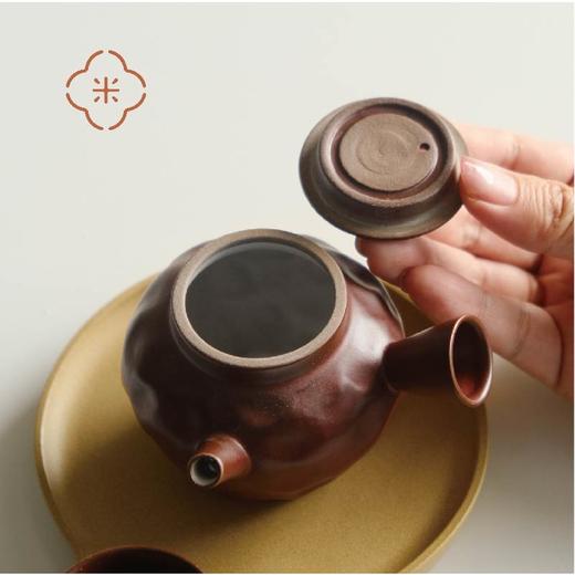 米马杂货 沙土粗陶高温红釉侧把壶 紫砂黄泥料葫芦壶承 商品图4