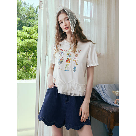 两三事星海拾贝2025夏新款休闲平纹螺装饰绣花口袋直筒牛仔裤女 商品图2