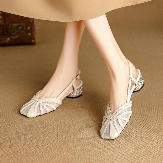 【预售5天】法式新款方头凉鞋女时尚仙女风夏粗跟浅口包头凉鞋NJMK&K1612 商品图0