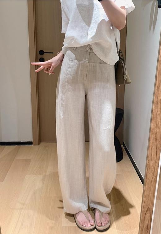 老钱麻裤定织人字纹天丝亚麻阔腿茧型休闲裤 商品图8