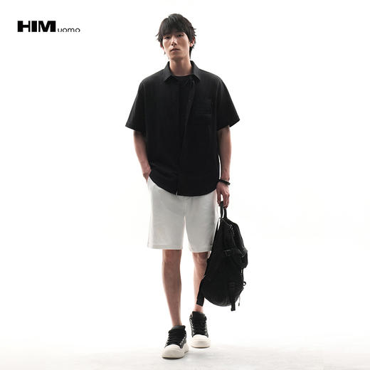 HIM漢崇  肌理感织唛口袋宽松微弹日常休闲短袖衬衫男 2026夏季 商品图1