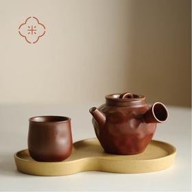 米马杂货 沙土粗陶高温红釉侧把壶 紫砂黄泥料葫芦壶承