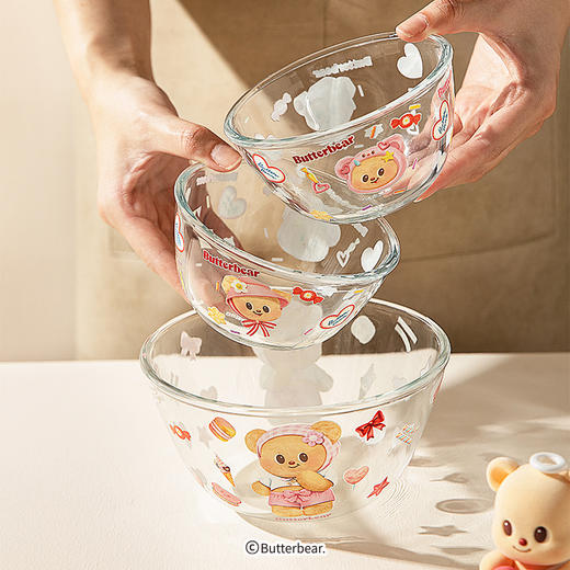 摩登主妇黄油小熊透明玻璃碗家用耐高温可爱水果沙拉酸奶碗 商品图3