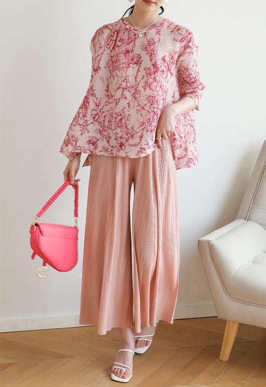 2025新款三宅高端褶皱新中式田园风印花休闲百搭上衣 商品图2