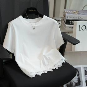 会呼吸的索罗娜！2025经典圆领下摆拼接水溶蕾丝气质温柔T恤夏款！