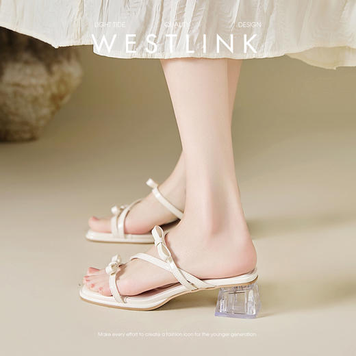 西遇水晶跟凉拖鞋女款新款爆款夏季配裙子高跟鞋外穿粗跟凉鞋Y0056866 商品图2