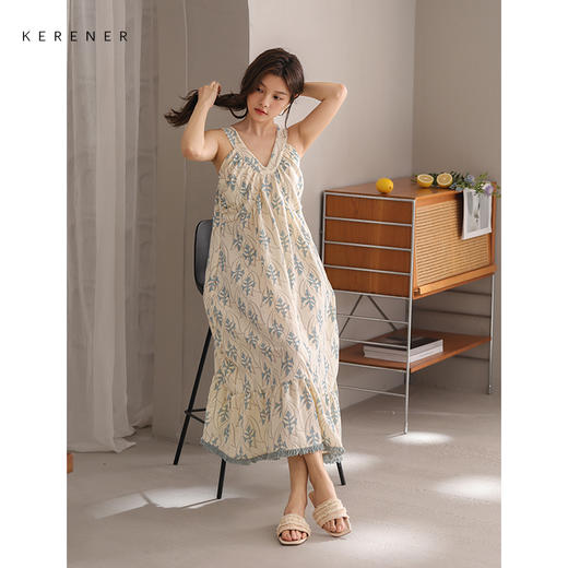 可人儿小众设计师新款泡泡绵女士睡衣夏季少女睡裙可外穿家居服 商品图2