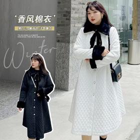 双十二福利！清！不支持退（无毛领毛袖套件）【诗铭洛可】XCA423棉服大码法式复古OL中长款气质菱格大衣外套