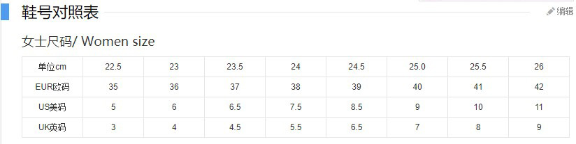 女鞋尺码表