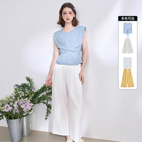 【海盐奶油】文艺感套装女春夏设计感背心搭阔腿裤两件套V0050627