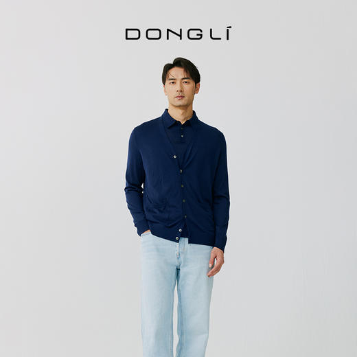 东黎 • 桑蚕丝山羊绒男士春夏针织精纺V领开衫简约休闲长袖 5100 商品图3