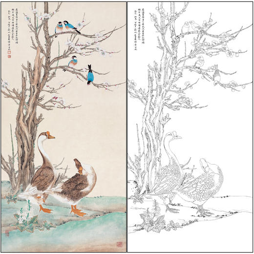 吕大卫花鸟工笔画白描底稿《石田翁诗意》四尺六尺临摹勾线高清打印稿A687 商品图0