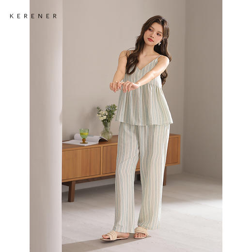 可人儿小众设计师新款泡泡绵夏季女士吊带长裤睡衣可外出家居服 商品图3